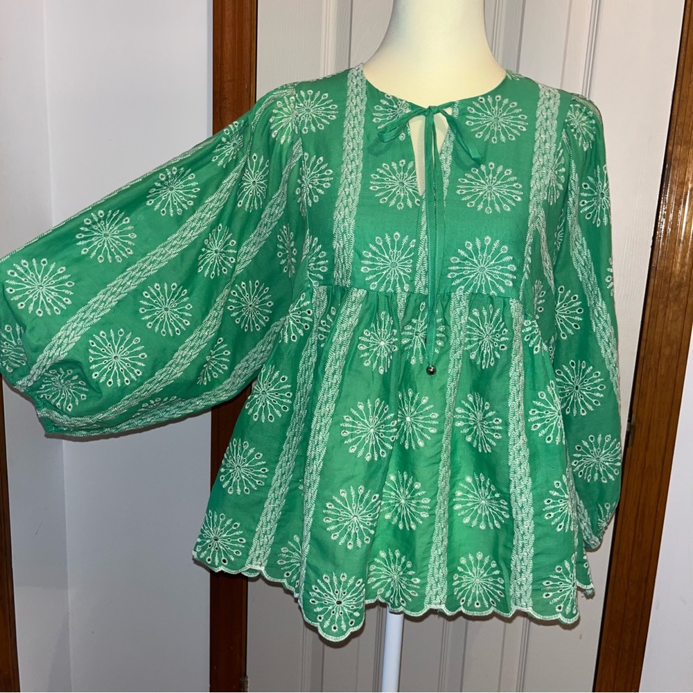 Entro Cotton Green Floral Blouse